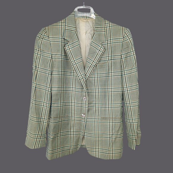 Vintage Henry Cottons Blazer Small Tan Plaid - Picture 1 of 10